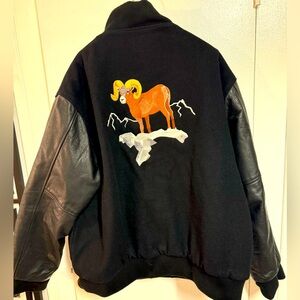 Vintage GAME Varisty Jacket Made In USA Wool Leather Ram XL Black